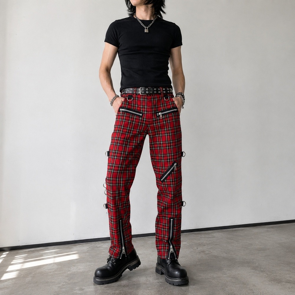 Morbid Threads Red Plaid Punk Slim Fit Men's Pants
